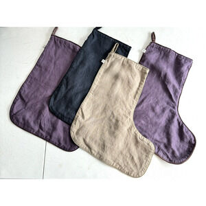 House Doctor Set of 4 Linen Cotton Christmas Stockings Purple Beige Dark Gray